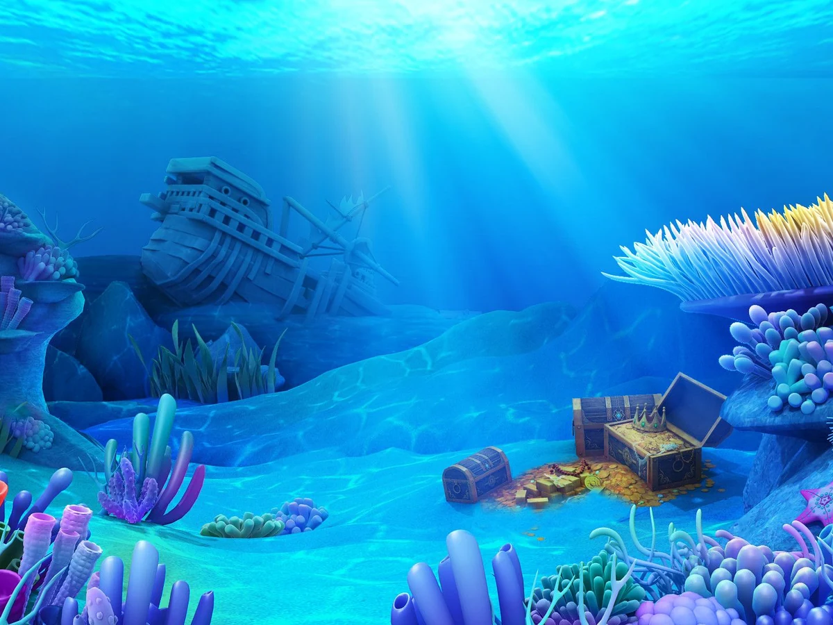 ภาพเกมยิงปลาบนจอที่แสดงเป้าหมายใต้น้ำและการควบคุมปืนใหญ่